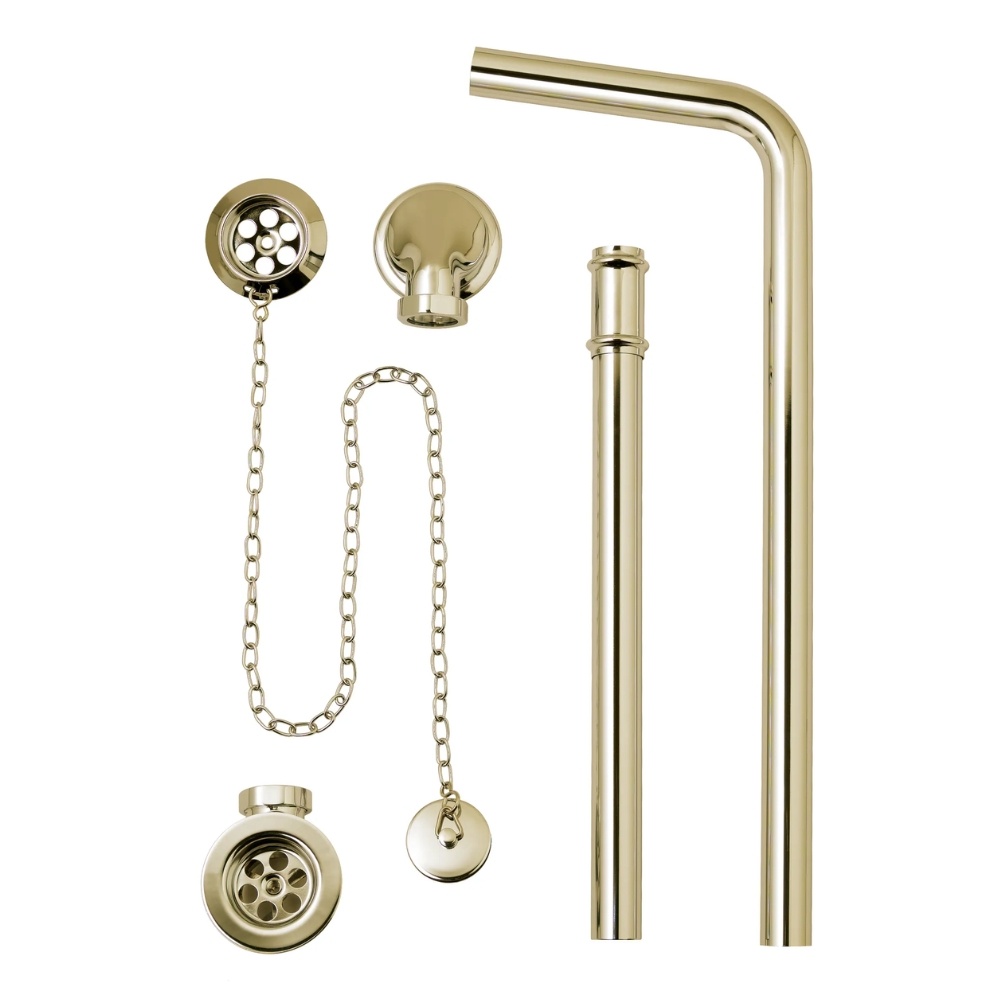BC Designs Gold Exposed Plug & Chain Bath Waste With Overflow Pipe Cut Out
